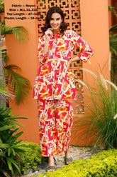 Vibrant Abstract Printed Co-ord Set for Women – Long Top & Plazzo